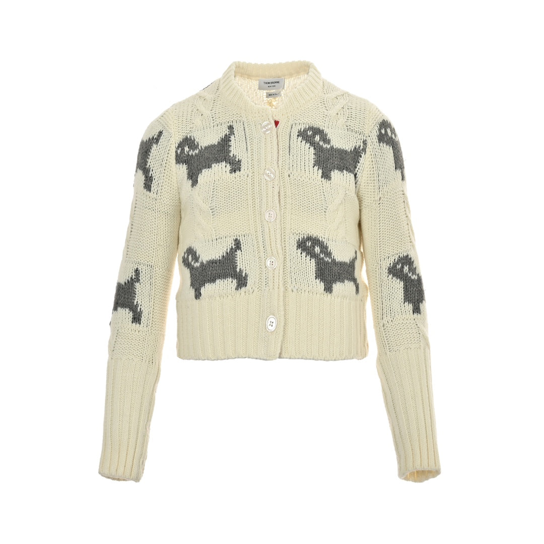 Puppy jacquard preppy short cardigan jacket