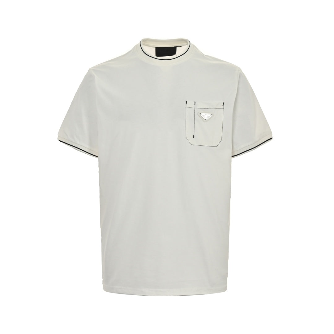 triangle top-stitched pocket short sleeves