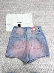 Gradient wide-leg denim shorts