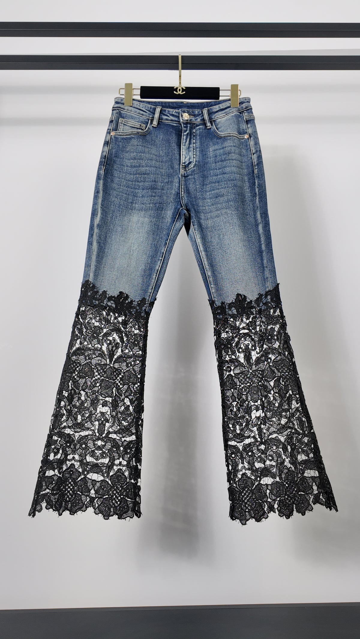 Lace panel jeans