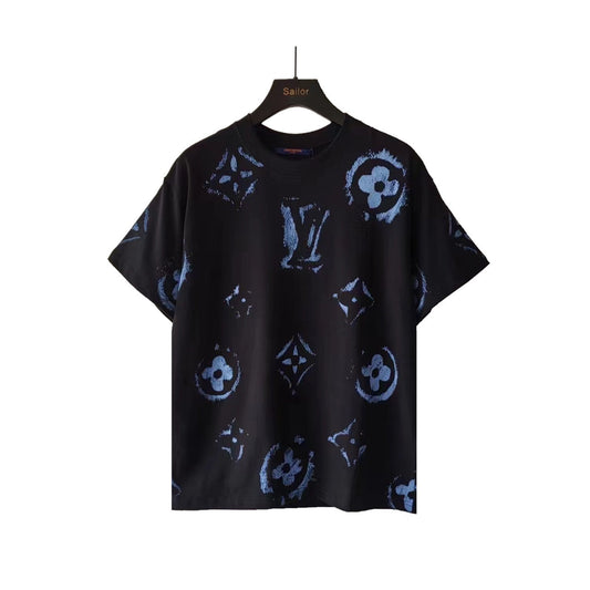 Graffiti-covered old flower print T-shirt