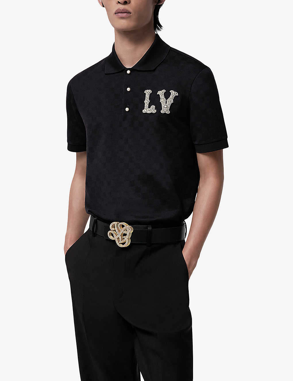 L's Brand-embroidered short-sleeve cotton polo shirt