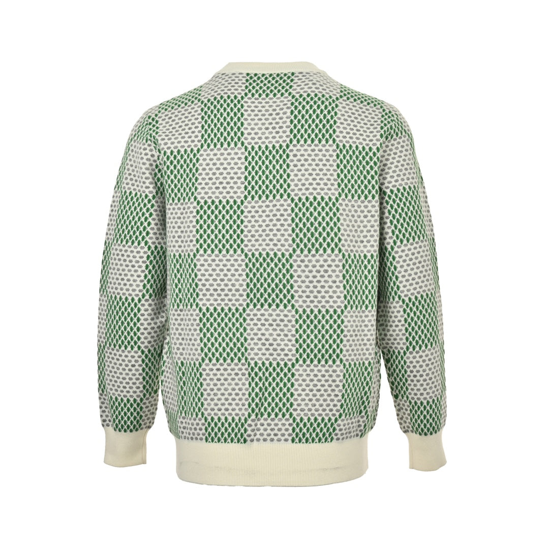 Checkerboard knit long-sleeve sweater