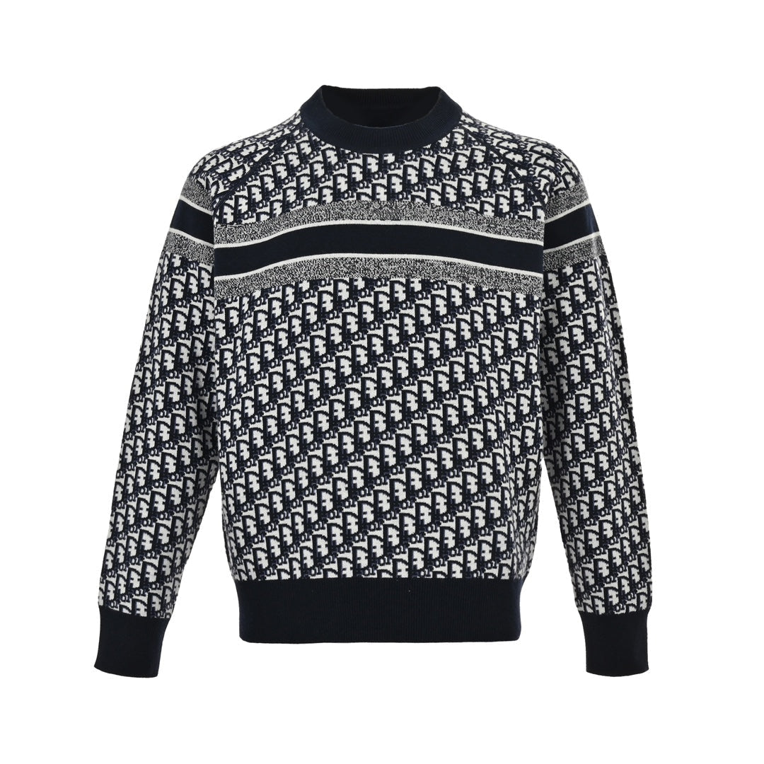 Presbyopia jacquard knitted cashmere reversible crew neck