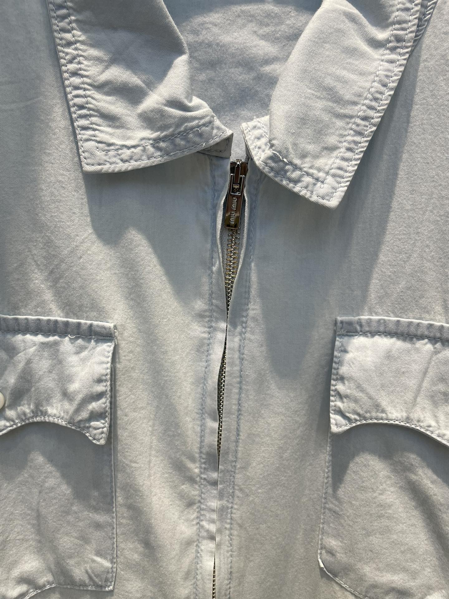 Light Blue Washed Denim Zipper Jacket